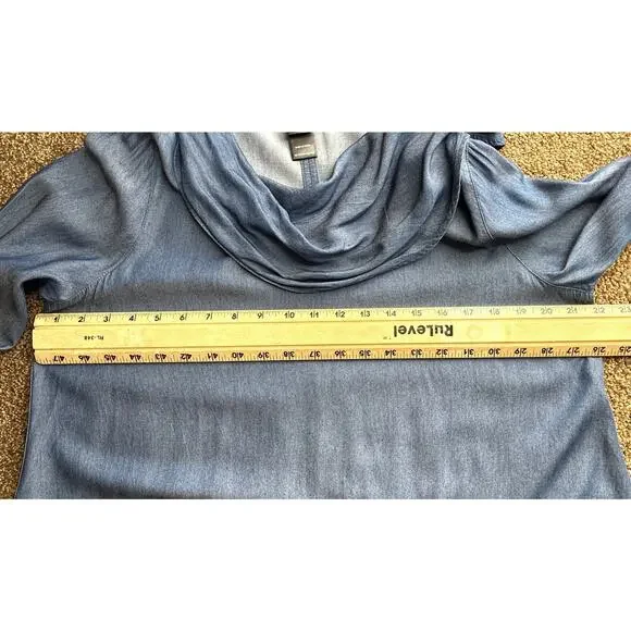 Ali Miles Sz M 100% Lyocell Blue Chambray LS Soft Draped Cowl Asymmetrical Pkts - Picture 6 of 7